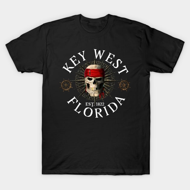 Key West Florida Established 1822 Pirate Skull T-Shirt by macdonaldcreativestudios